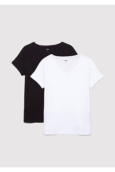 Mavi Pachet de 2 tricou de bază pentru femei cu decolteu în V Slim Fit / Slim...