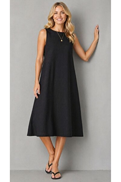 Park Karon Women's Crew Neck Tencel Fabric Dress with Zipper on the Back 26057