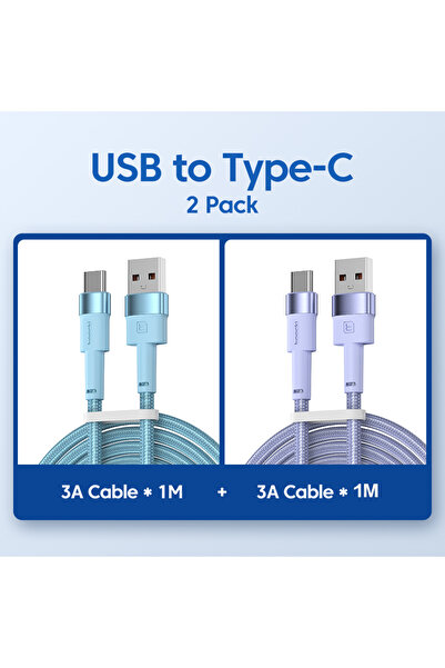 Toocki كابل USB C من النوع C باللونين الأزرق والبنفسجي، عبوة من قطعتين، 3 أمب...
