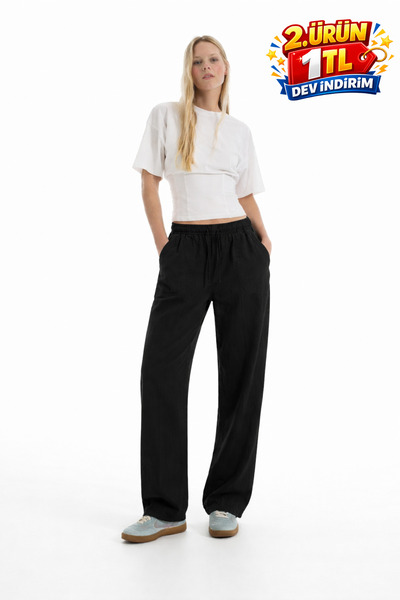 DAMGA JEANS Γυναικεία casual καλοκαιρινά παντελόνια από λινό σε χαλαρή γραμμή...