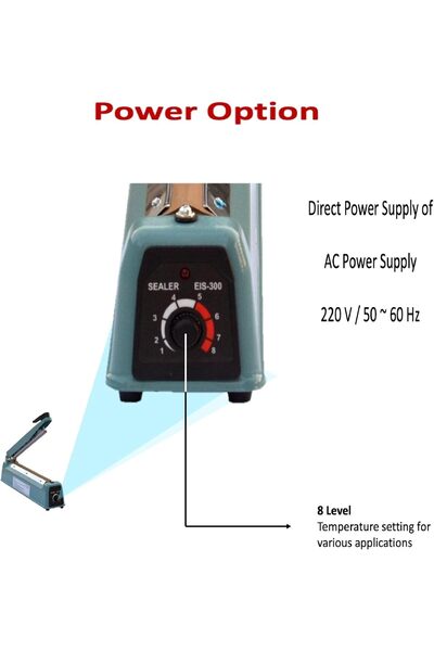 IMPULSE SEALER PFS-200 | 8-inch Heat Sealing Machine for Plastic & Poly Bags | 220-240V | 210W Power | Adjustable Timer