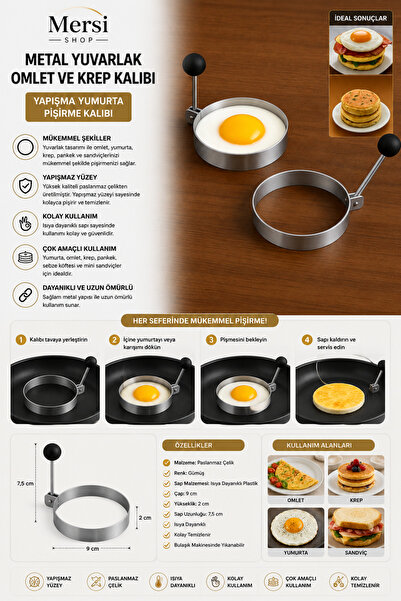 Mersi SHOP Metal Round Omelette and Crepe Mold – Non-Stick Egg Cooking Mold