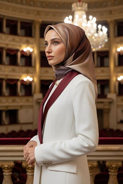 Vissona %100 Twill İpek Duman Desenli Hardal - Bordo Renkli 90x90 Eşarp Dikim...