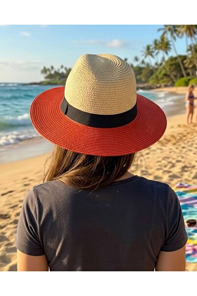MD Moda Accessories Red Brim Straw Panama Hat