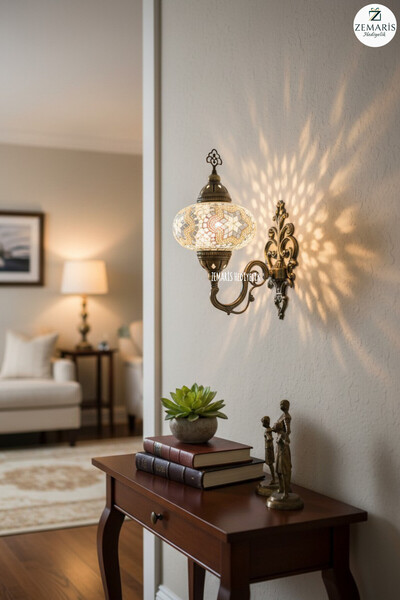 ZEM ARİS HEDİYELİK Handmade Authentic Mosaic Wall Sconce (Large Glass)