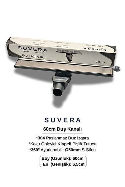 Suvera 60cm Paslanmaz Izgaralı Koku Önleyici Klapeli Duş Kanalı Takımı – Ø50 ...