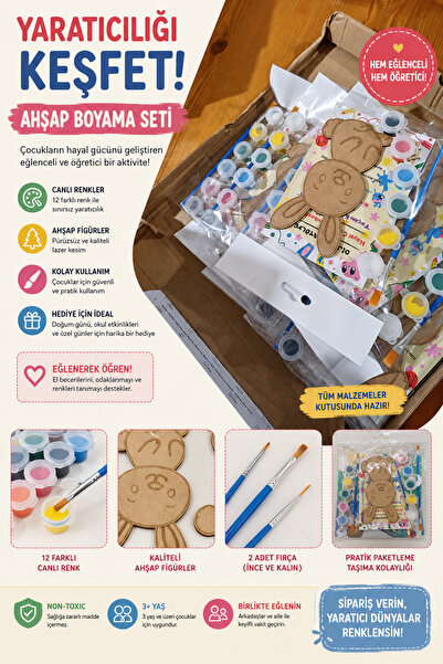Montessori Ahşap Kendin Yap Hayvan Figürlü Boyama Seti Çocuk Gelişim Oyuncağı