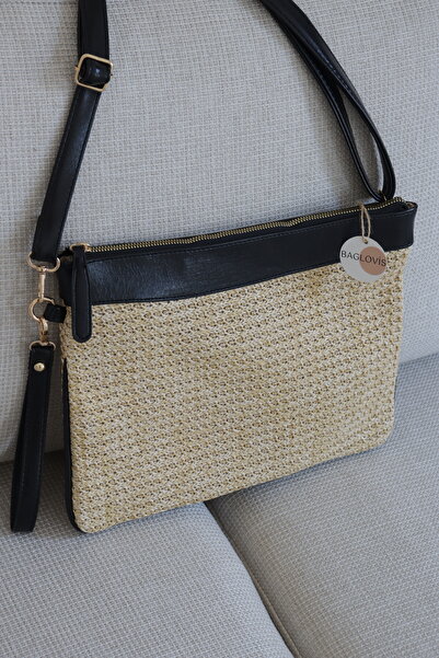 BAGLOVİS Women's Straw Detailed Shoulder Bag Handbag and Clutch Bag En33 Size24