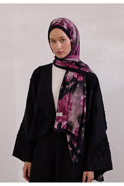 Freshscarfs Mürdüm Vıntage Rose Desen Rami Şal