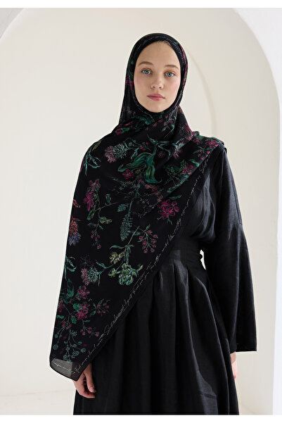 Freshscarfs Garden Joy Floş Viskon Şal Siyah