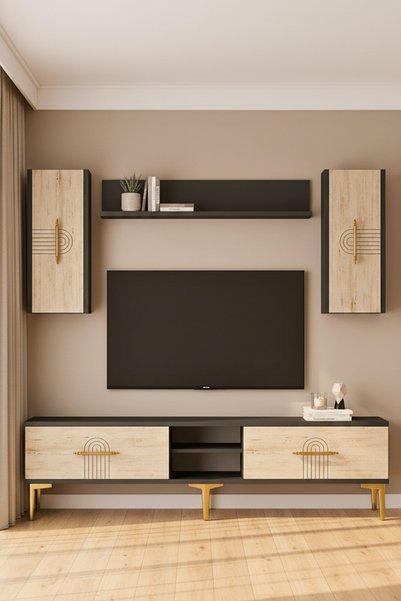 cnyr TVR1515AT - İDA TVR150 TV ÜNİTESİ TAKIM ANTRASİT - TRAVERTEN 150CM
