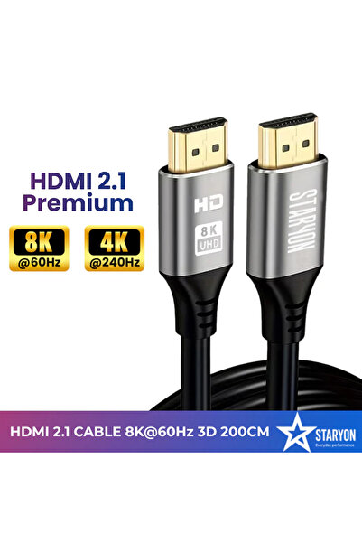Staryon Cablu Hdmi 2.1 ®, Viteză Mare 48 Gbps, 200 Cm, Gri
