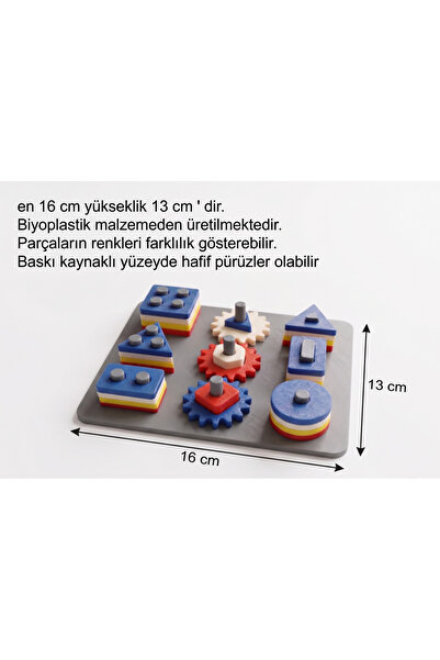 ZayaDesignLab Montessori Eğitici Oyuncak Dişli Puzzle | Şekil ve Renk Eşleşti...