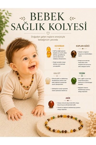 OSMANLI DOĞAL TAŞ Sertifikalı Bebek Sağlık Kolye (33-35 CM)