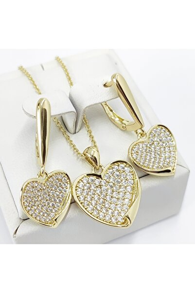 Milena Set Placat cu Aur 14k Model MC12- Lungime Lant 45cm / Cercei 3cm