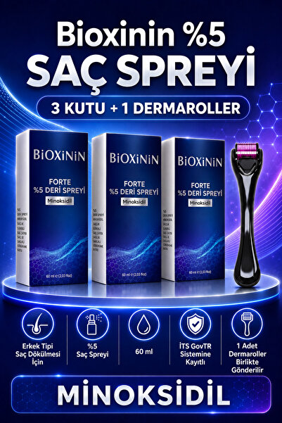 Bioxinin %5 Saç Spreyi 3 kutu ve 1 adet dermaroller (Minox-sidil)