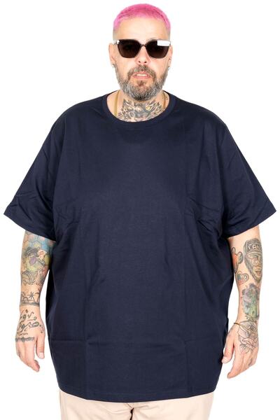 ModeXL Mode XL Mărime mare Bărbați tricou guler rotund basic U25162 Bleumarin
