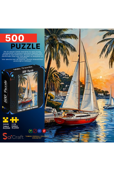 Soi Craft 500 Piece Jigsaw Puzzle Sailboat and Palm Trees Seascape # 272