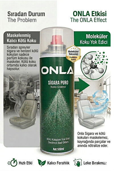 onla Sigara Puro Kötü Koku Giderici Sprey 500 ml - Ev, Araç ve Ofis İçin Etki...