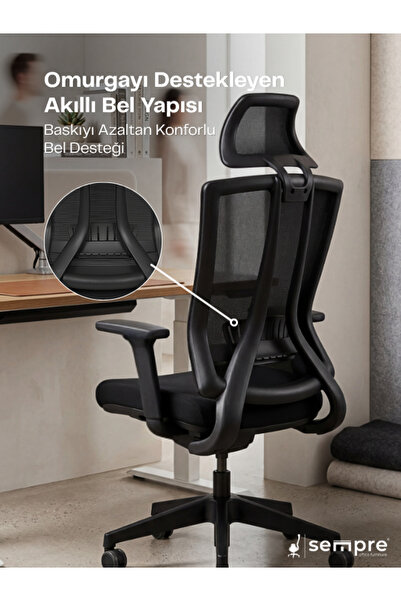 Sempre Eden Fileli Çalışma Koltuğu, Bel Destekli, Hareketli Kollu,Ofis Sandal...