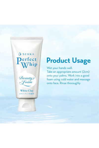 SENKA Perfect Whip White Clay Beauty Foam Cleanser 120g Deep Pore Facial Wash With White Clay & Hyaluronic Acid – Made In Japan