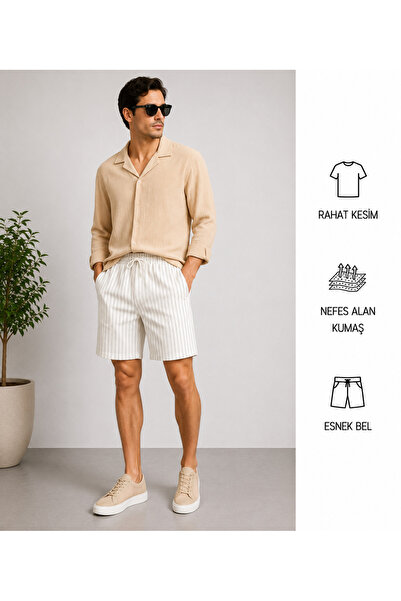 WENMİNG Bürümcük Crinkle Fabric Summer Men's Shirt and Crepe Shorts Top and B...