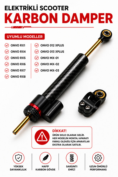 E-HOBİ ONVO RX4/RX5/RX6/RX7 SCOOTER UYUMLU TİTREŞİM ÖNLEYİCİ KARBON FİBER DAM...