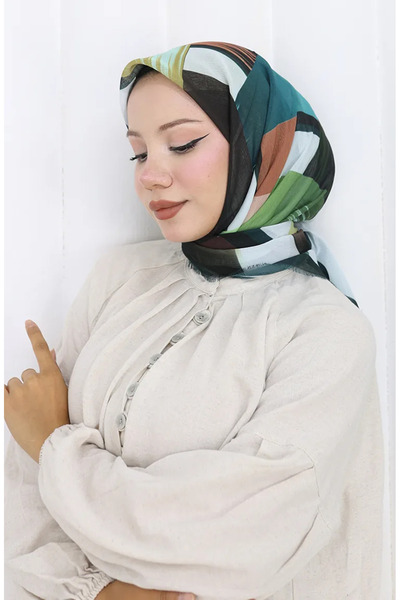 sefamerve Digital Printed scarf 70320-05 dark petrol mustard