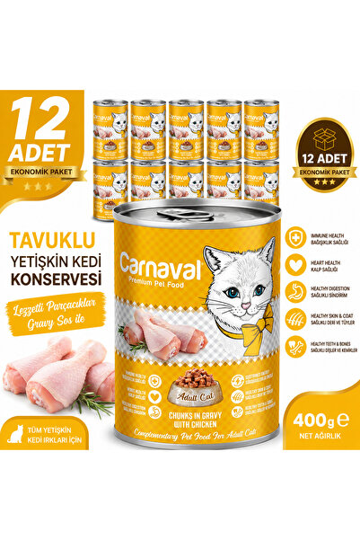 Carnaval Premium Yetişkin Kedi Konservesi Tavuklu 400 gr X 12 Adet