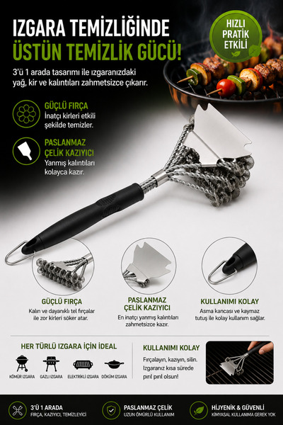 Multipurpose Grill Brush and Scraper Stainless Steel Cleaner Suitable for Gas-Coated Grills 1419