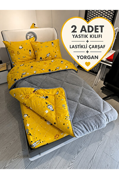 Violacasa Tek Kişilik Welsoft Pufidik Uyku Seti (Lastikli Çarşaflı) Uzay Sarı