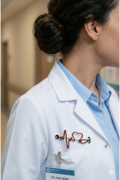 Neşeli Atölyem Doktor Hemşire Aksesuar Kırmızı Kalp Atışı Steteskop Doktor Broş