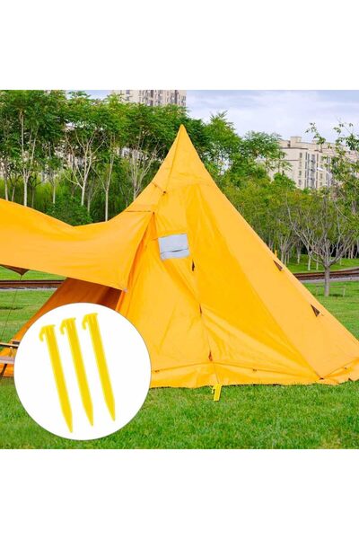 Arabest 10-Piece Heavy Duty Plastic Tent Stakes, Yellow Camping Pegs for Cano...