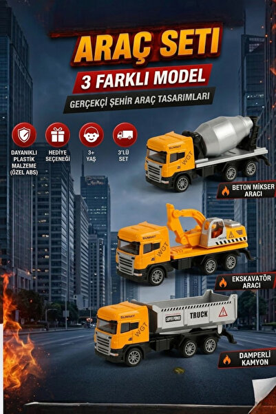 düşler oyuncak dünyası Sarı Şantiye Serisi İnşaat Araçları Seti - 3 Farklı Mo...