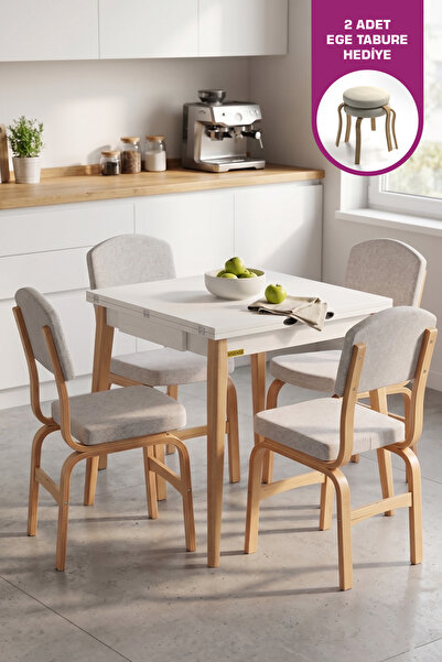 VİLİNZE Ege Sandalye Avanos Ahşap MDF Kanatlı Mutfak Masası Takımı - 70x70+70 cm