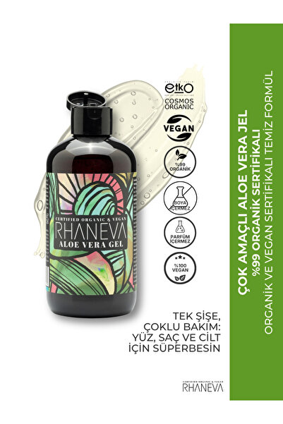 RHANEVA Çok Amaçlı Aloe Vera Jel, %99 Organik Sertifikalı, 250 ml