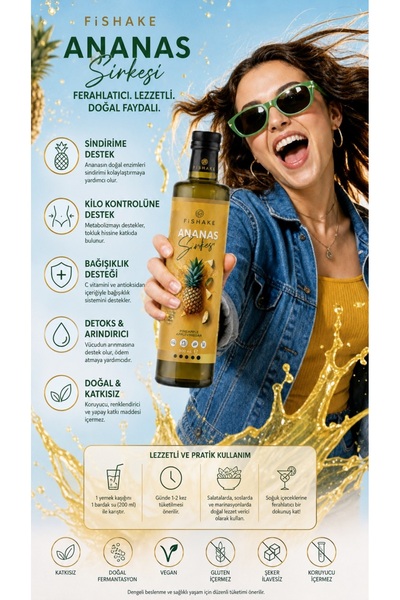 FiShake Ananas Sirkesi 500 ML ( %100 Doğal Fermente )