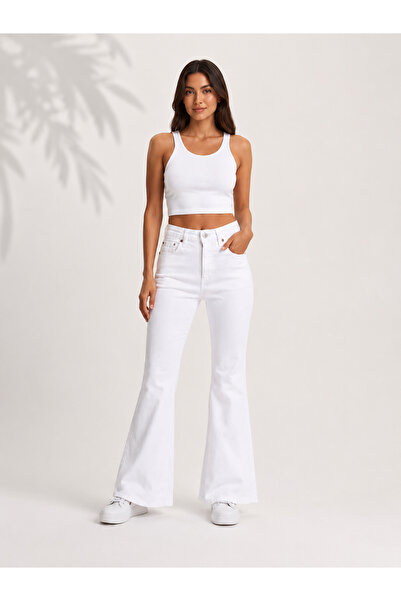 ASL WOMAN Women's High Waist Wide Leg White Jean Pants