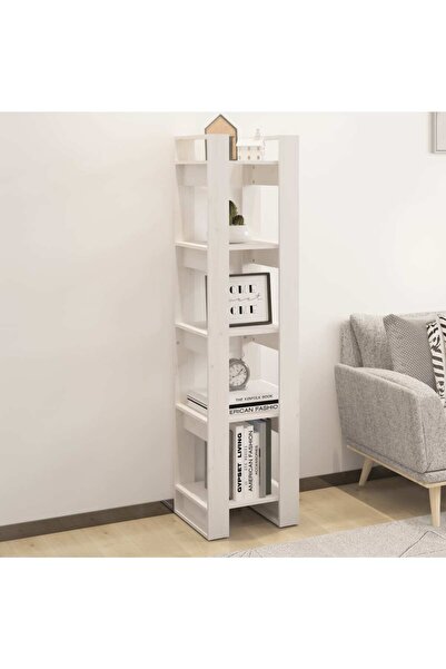 Concept Bibliotecă/Separator cameră, alb, 41x35x160 cm, lemn masiv pin