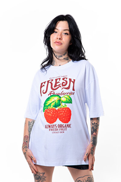 Sekizbiraltı Tricou alb oversize unisex cu imprimeu Fresh Raspberry