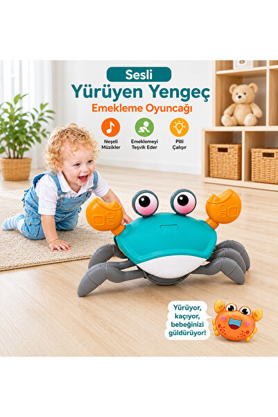 Retoys Emeklemeye Yardımcı Sensörlü Hareketli  Yengeç Pilli Müzikli Oyuncak