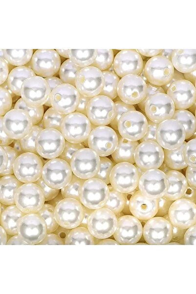 yiğit aksesuar 8 mm Polyester Delikli Krem İnci Boncuk 100 Adet
