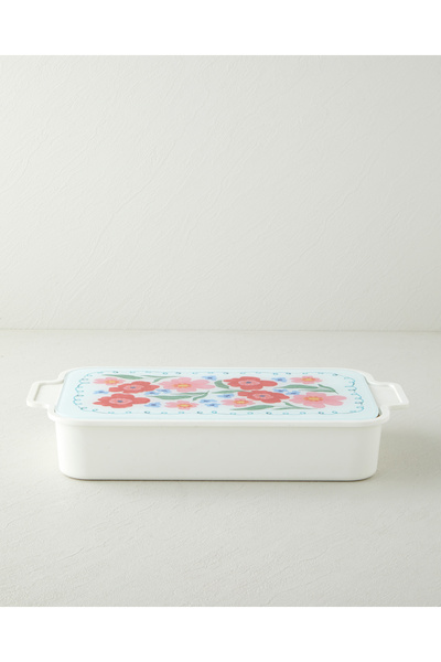 English Home Bright Floral Melamin 6'lı Cam Kapaklı Kahvaltılık 39x21 cm Renkli