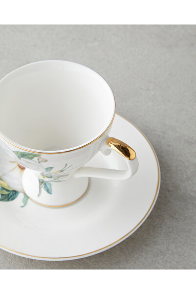 English Home Garden Lovely New Bone China 4 Parça 2 Kişilik Kahve Fincan Takımı 90 ml Yeşil-Beyaz
