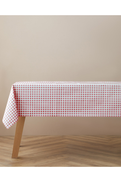 English Home Gridlane Pvc Yuvarlak Masa Örtüsü 140 cm Kırmızı