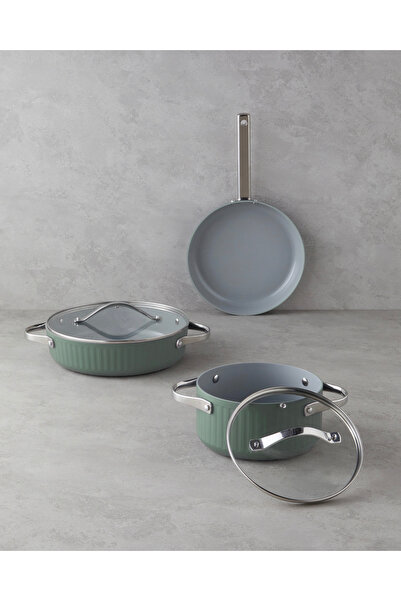 English Home Berlin CeraWell 5 Parça Tencere Seti 24-28-28 cm Yeşil