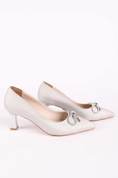Hayati Arman Women's Short Heeled Stone Bow Pointed Toe Evening Dress Shoes Lame