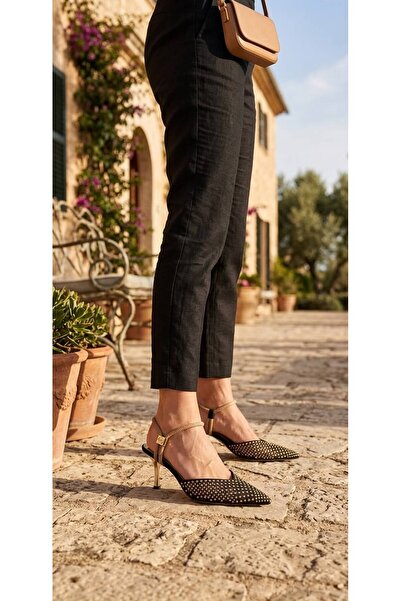 Modiva shoes Nina Kadın Taşlı Abiye Ayakkabı - 8 cm İnce Topuklu Slingback St...