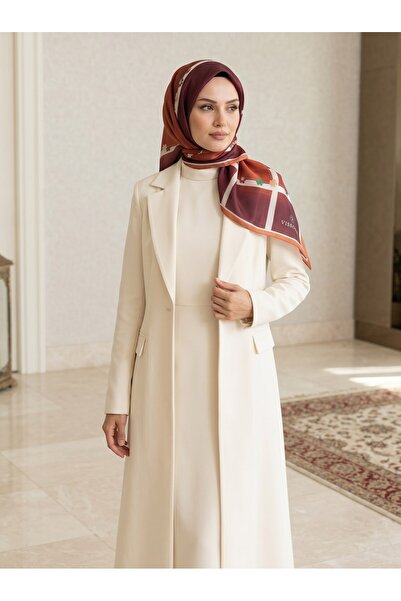 Vissona 100% Silk Floral Patterned Tan Colored 92X210 Shawl