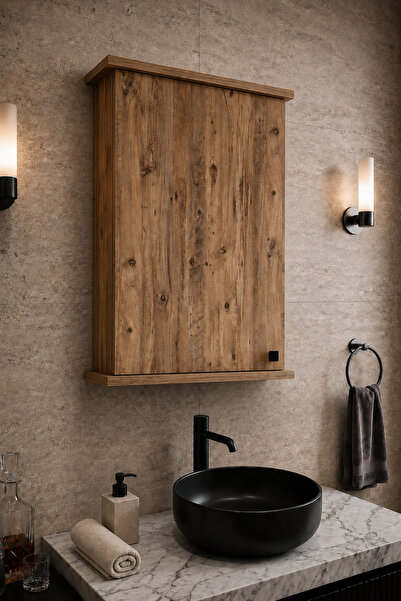 Orysa Design BD-2 Tek Kapaklı Aynasız Banyo Dolabı, Duvar Dolabı - Atlantik Çam